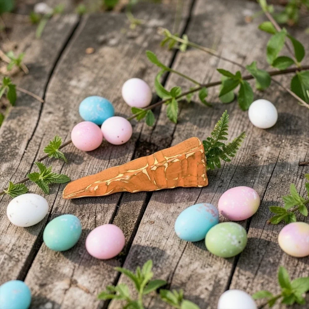 Rustic Wooden Easter Bunny and Carrot‎ Decor Set Purple Distressed Farmhouse